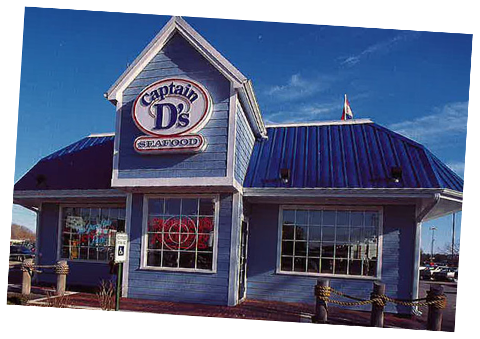 Exterior of a Captain D's location with the 1990's round Captain D's logo.